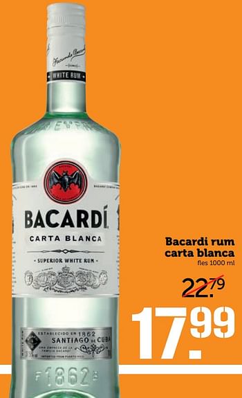 Aanbiedingen Bacardi rum carta blanca - Bacardi - Geldig van 09/10/2017 tot 15/10/2017 bij Coop