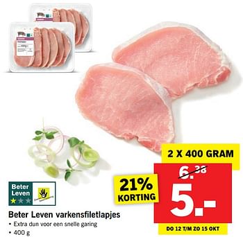 Aanbiedingen Beter leven varkensfiletlapjes - Huismerk - Lidl - Geldig van 09/10/2017 tot 15/10/2017 bij Lidl