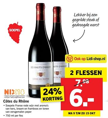 Aanbiedingen Côtes du rhône - Witte wijnen - Geldig van 09/10/2017 tot 15/10/2017 bij Lidl