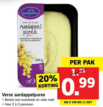 Aanbiedingen Verse aardappelpuree - Saladinettes - Geldig van 09/10/2017 tot 15/10/2017 bij Lidl