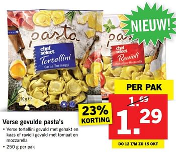 Aanbiedingen Verse gevulde pasta`s - Chef select - Geldig van 09/10/2017 tot 15/10/2017 bij Lidl
