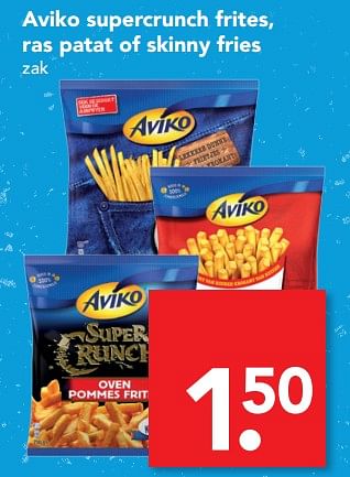Aanbiedingen Aviko supercrunch frites, ras patat of skinny fries - Aviko - Geldig van 08/10/2017 tot 14/10/2017 bij Deen Supermarkten
