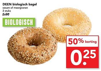 Aanbiedingen Deen biologisch bagel sesam of meergranen - Huismerk deen supermarkt - Geldig van 08/10/2017 tot 14/10/2017 bij Deen Supermarkten