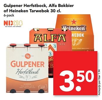 Aanbiedingen Gulpener herfstbock, alfa bokbier of heineken tarwebok - Huismerk deen supermarkt - Geldig van 08/10/2017 tot 14/10/2017 bij Deen Supermarkten