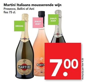 Aanbiedingen Martini italiaans mousserende wijn prosecco, bellini of asti - Martini - Geldig van 08/10/2017 tot 14/10/2017 bij Deen Supermarkten