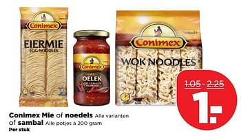 Aanbiedingen Conimex mie of noedels of sambal - Conimex - Geldig van 08/10/2017 tot 14/10/2017 bij Plus