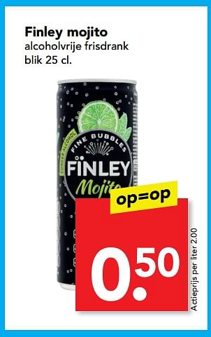 Aanbiedingen Finley mojito alcoholvrije frisdrank - Finley - Geldig van 10/10/2017 tot 10/10/2017 bij Deen Supermarkten
