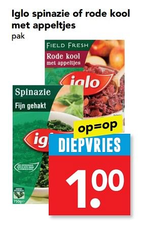 Aanbiedingen Iglo spinazie of rode kool met appeltjes - Iglo - Geldig van 10/10/2017 tot 10/10/2017 bij Deen Supermarkten