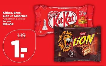 Aanbiedingen Kitkat, bros, lion of smarties - Nestlé - Geldig van 08/10/2017 tot 14/10/2017 bij Plus