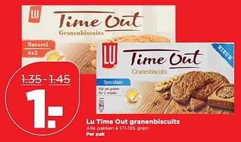 Aanbiedingen Lu time out granenbiscuits - Lu - Geldig van 08/10/2017 tot 14/10/2017 bij Plus