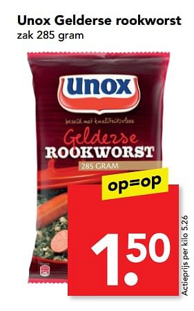 Aanbiedingen Unox gelderse rookworst - Unox - Geldig van 10/10/2017 tot 10/10/2017 bij Deen Supermarkten