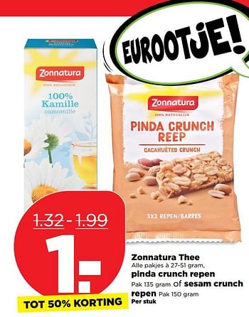 Aanbiedingen Zonnatura thee pinda crunch repen of sesam crunch repen - Zonnatura - Geldig van 08/10/2017 tot 14/10/2017 bij Plus