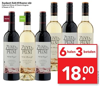 Aanbiedingen Zuydpunt zuid-afrikaanse wijn cabernet-shiraz of chenin-viognier - Rode wijnen - Geldig van 08/10/2017 tot 14/10/2017 bij Deen Supermarkten