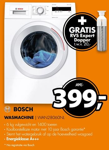 Aanbiedingen Bosch wasmachine wan28060nl - Bosch - Geldig van 08/10/2017 tot 15/10/2017 bij Expert