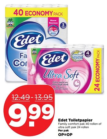 Aanbiedingen Edet toiletpapier - Edet - Geldig van 08/10/2017 tot 14/10/2017 bij Plus