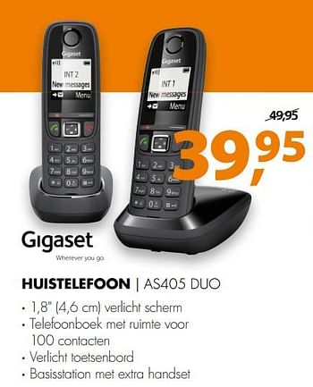 Aanbiedingen Gigaset huistelefoon as405 duo - Gigaset - Geldig van 08/10/2017 tot 15/10/2017 bij Expert