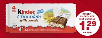 Aanbiedingen Kinder chocolate met cereals - Kinder - Geldig van 13/10/2017 tot 15/10/2017 bij Aldi