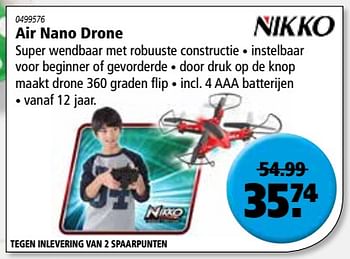 Aanbiedingen Air nano drone - Nikko - Geldig van 05/10/2017 tot 18/10/2017 bij Marskramer