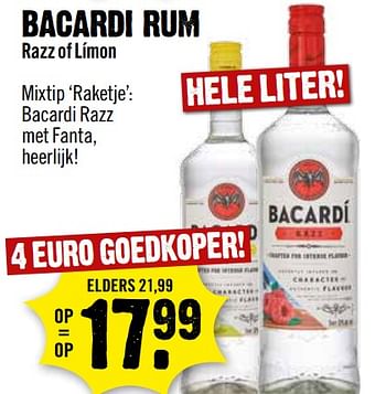 Aanbiedingen Bacardi rum razz of límon - Bacardi - Geldig van 08/10/2017 tot 14/10/2017 bij Dirk III