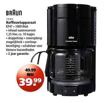 Aanbiedingen Braun koffiezetapparaat kf47 - Braun - Geldig van 05/10/2017 tot 18/10/2017 bij Marskramer