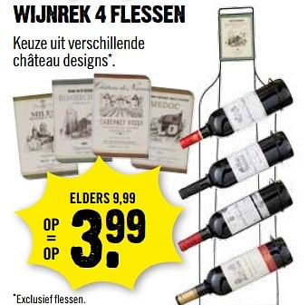 Aanbiedingen Wijnrek 4 flessen - Rode wijnen - Geldig van 08/10/2017 tot 14/10/2017 bij Dirk III