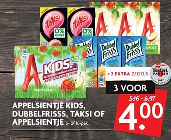 Aanbiedingen Appelsientje kids, dubbelfrisss, taksi of appelsientje - Huismerk - Deka Markt - Geldig van 08/10/2017 tot 14/10/2017 bij Deka Markt