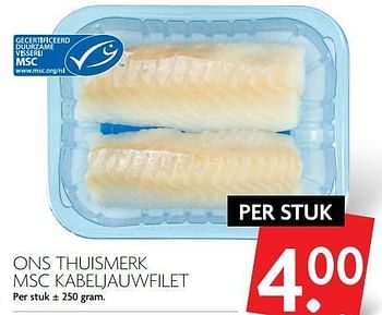 Aanbiedingen Ons thuismerk msc kabeljauwfilet - Huismerk - Deka Markt - Geldig van 08/10/2017 tot 14/10/2017 bij Deka Markt