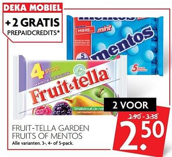 Aanbiedingen Fruit-tella garden fruits of mentos - Huismerk - Deka Markt - Geldig van 08/10/2017 tot 14/10/2017 bij Deka Markt