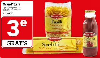Aanbiedingen Grand`italia pasta, pastasaus of pesto - Grand Italia - Geldig van 08/10/2017 tot 14/10/2017 bij Em-té