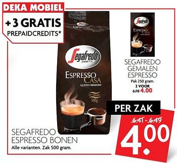 Aanbiedingen Segafredo espresso bonen - Segafredo - Geldig van 08/10/2017 tot 14/10/2017 bij Deka Markt