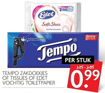Aanbiedingen Tempo zakdoekjes of tissues of edet vochtig toiletpapier - Huismerk - Deka Markt - Geldig van 08/10/2017 tot 14/10/2017 bij Deka Markt