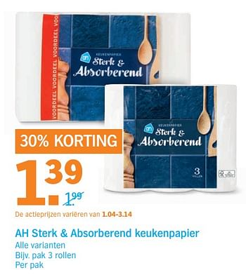 Aanbiedingen Ah sterk + absorberend keukenpapier - Huismerk - Albert Heijn - Geldig van 09/10/2017 tot 15/10/2017 bij Albert Heijn