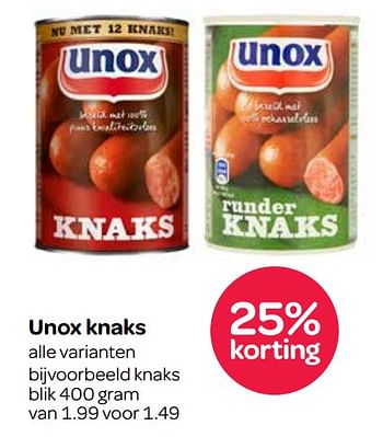 Aanbiedingen Knaks blik - Unox - Geldig van 05/10/2017 tot 18/10/2017 bij Spar