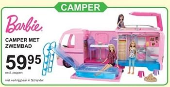 Aanbiedingen Barbie camper met zwembad - Mattel - Geldig van 09/10/2017 tot 29/10/2017 bij Van Cranenbroek