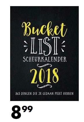 Aanbiedingen Bucket list scheurkalender 2018 - Huismerk-Bruna - Geldig van 01/10/2017 tot 15/10/2017 bij Bruna
