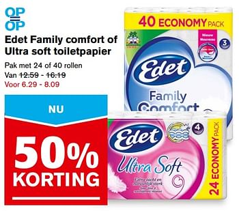 Aanbiedingen Edet family comfort of ultra soft toiletpapier - Edet - Geldig van 11/10/2017 tot 17/10/2017 bij Hoogvliet