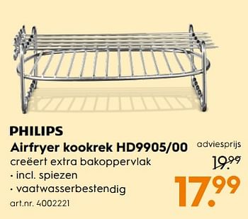 Aanbiedingen Philips airfryer kookrek hd9905-00 - Philips - Geldig van 07/10/2017 tot 18/10/2017 bij Blokker