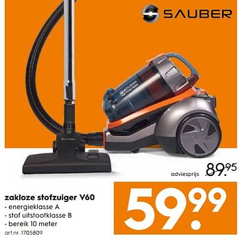 Aanbiedingen Sauber zakloze stofzuiger v60 - Sauber - Geldig van 07/10/2017 tot 18/10/2017 bij Blokker