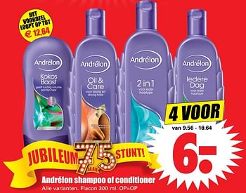 Aanbiedingen Andrélon shampoo of conditioner - Andrelon - Geldig van 08/10/2017 tot 14/10/2017 bij Lekker Doen