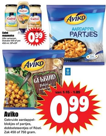 Aanbiedingen Aviko gekruide aardappelblokjes of partjes, dobbelsteentjes of rösti - Aviko - Geldig van 08/10/2017 tot 14/10/2017 bij Lekker Doen