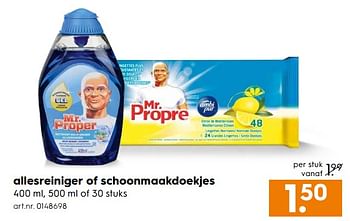 Aanbiedingen Allesreiniger of schoonmaakdoekjes - Mr. Proper - Geldig van 07/10/2017 tot 18/10/2017 bij Blokker
