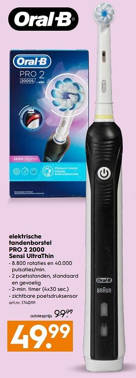 Aanbiedingen Oral-b elektrische tandenborstel pro 2 2000 sensi ultrathin - Oral-B - Geldig van 07/10/2017 tot 18/10/2017 bij Blokker
