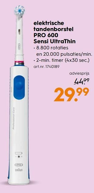 Aanbiedingen Oral-b elektrische tandenborstel pro 600 sensi ultrathin - Oral-B - Geldig van 07/10/2017 tot 18/10/2017 bij Blokker