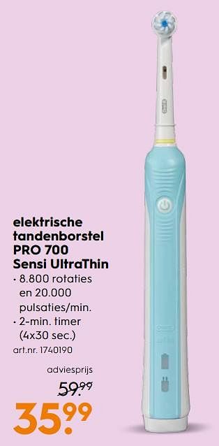 Aanbiedingen Oral-b elektrische tandenborstel pro 700 sensi ultrathin - Oral-B - Geldig van 07/10/2017 tot 18/10/2017 bij Blokker