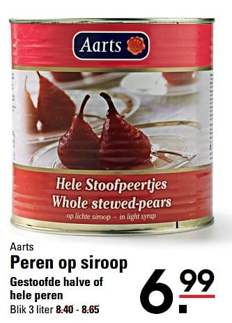 Aanbiedingen Aarts peren op siroop gestoofde halve of hele peren - Aarts - Geldig van 05/10/2017 tot 23/10/2017 bij Sligro