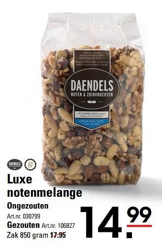 Aanbiedingen Luxe notenmelange ongezouten - Daendels - Geldig van 05/10/2017 tot 23/10/2017 bij Sligro