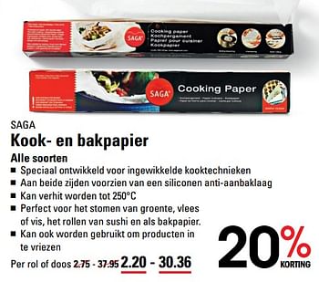 Aanbiedingen Saga kook- en bakpapier - Saga - Geldig van 05/10/2017 tot 23/10/2017 bij Sligro