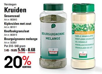 Aanbiedingen Verstegen kruiden sesamzaad - Verstegen - Geldig van 05/10/2017 tot 23/10/2017 bij Sligro