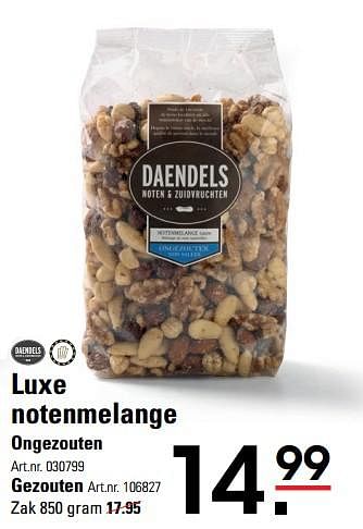 Aanbiedingen Luxe notenmelange ongezouten - Daendels - Geldig van 05/10/2017 tot 23/10/2017 bij Sligro