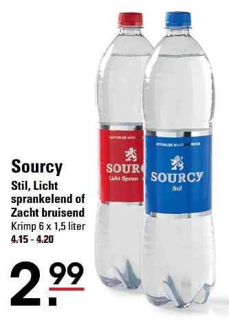 Aanbiedingen Sourcy stil, licht sprankelend of zacht bruisend - Sourcy - Geldig van 05/10/2017 tot 23/10/2017 bij Sligro